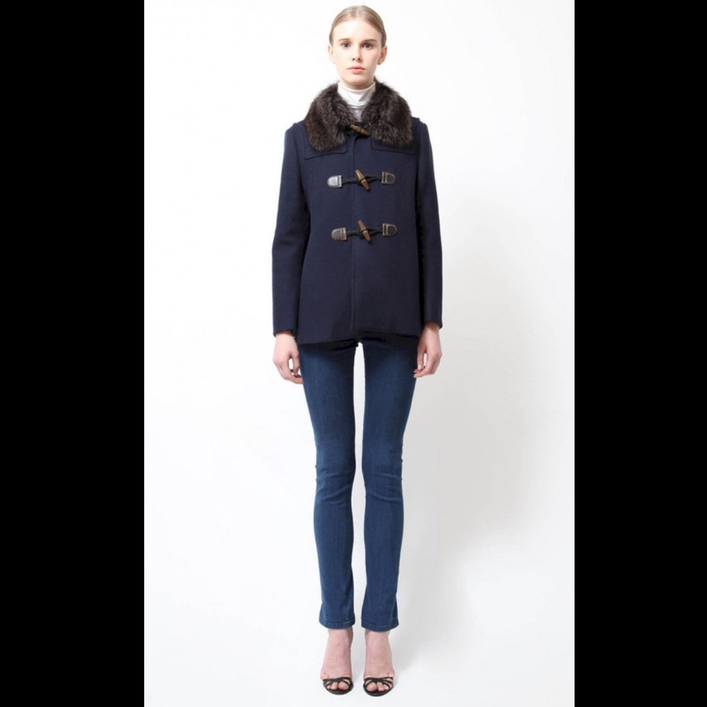Prada Navy Blue Wool/Cashmere Blend Toggle Swing Duffle Coat Jacket